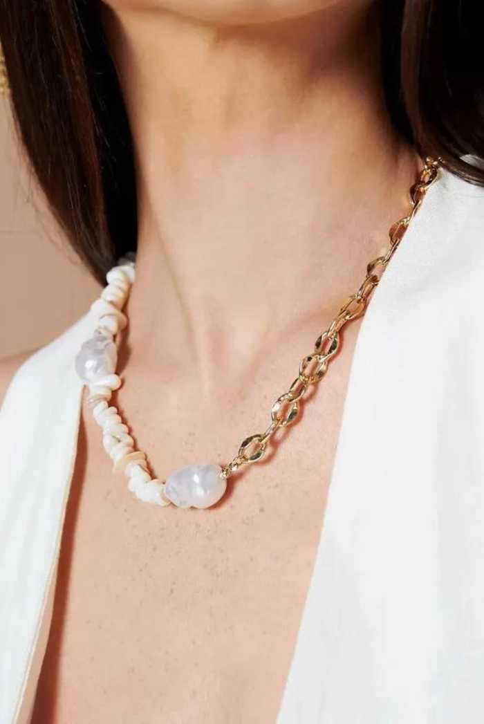 PUKA SHELL & PEARL STATEMENT NECKLACE ANGELS WHISPER