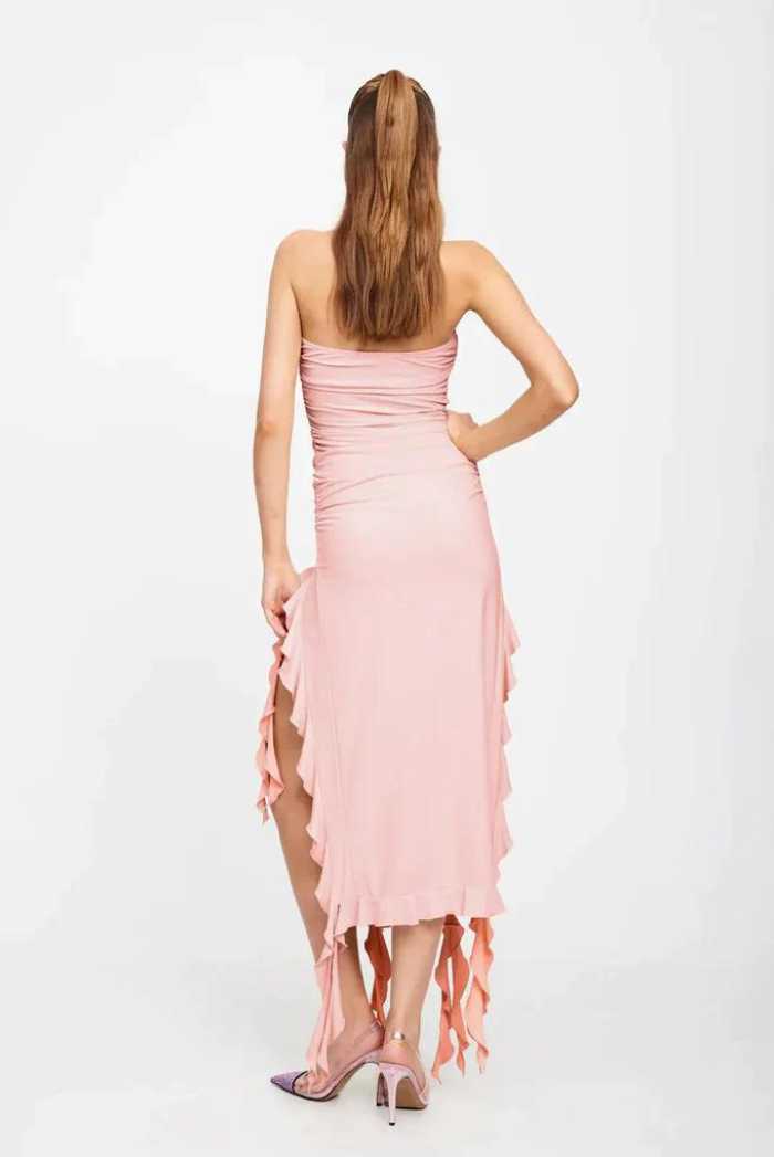 RENDEZVOUS STRAPLESS DRESS  with high splits in BLUSH  by LIONESS Saint Australia