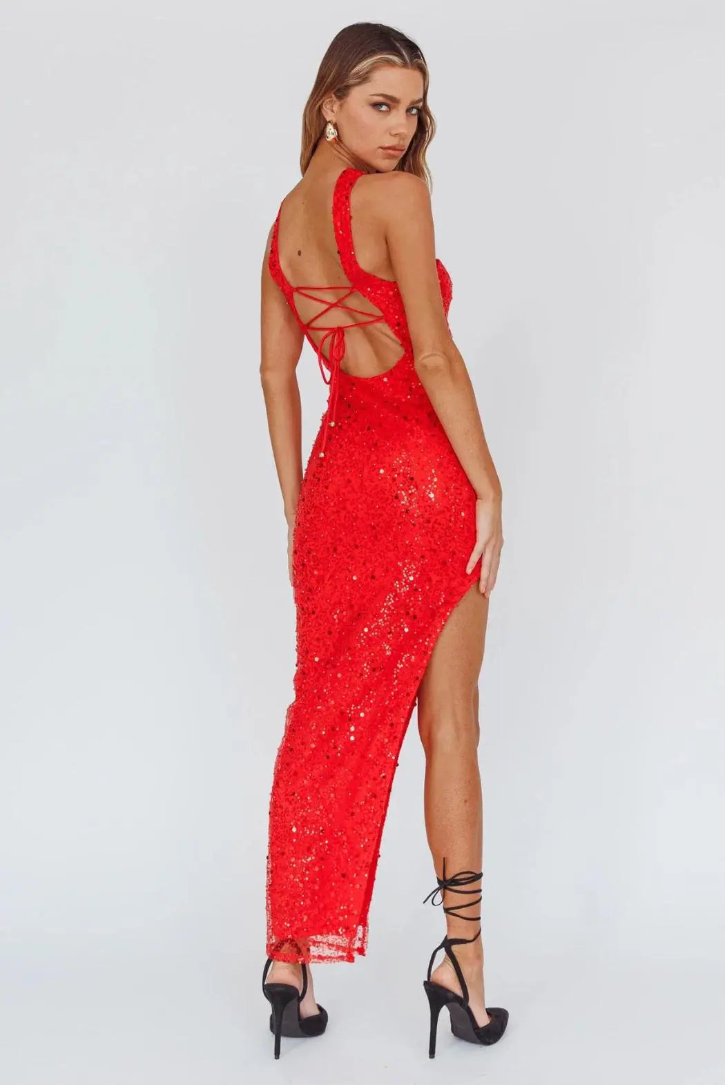 JULIETTE NECK STRAP SEQUIN DRESS | RED - Saint Australia Boutique