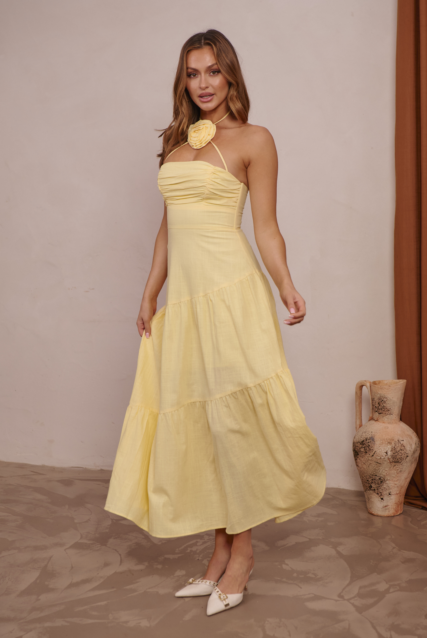 ANNIE  3D FLOWER MAXI DRESS | YELLOW