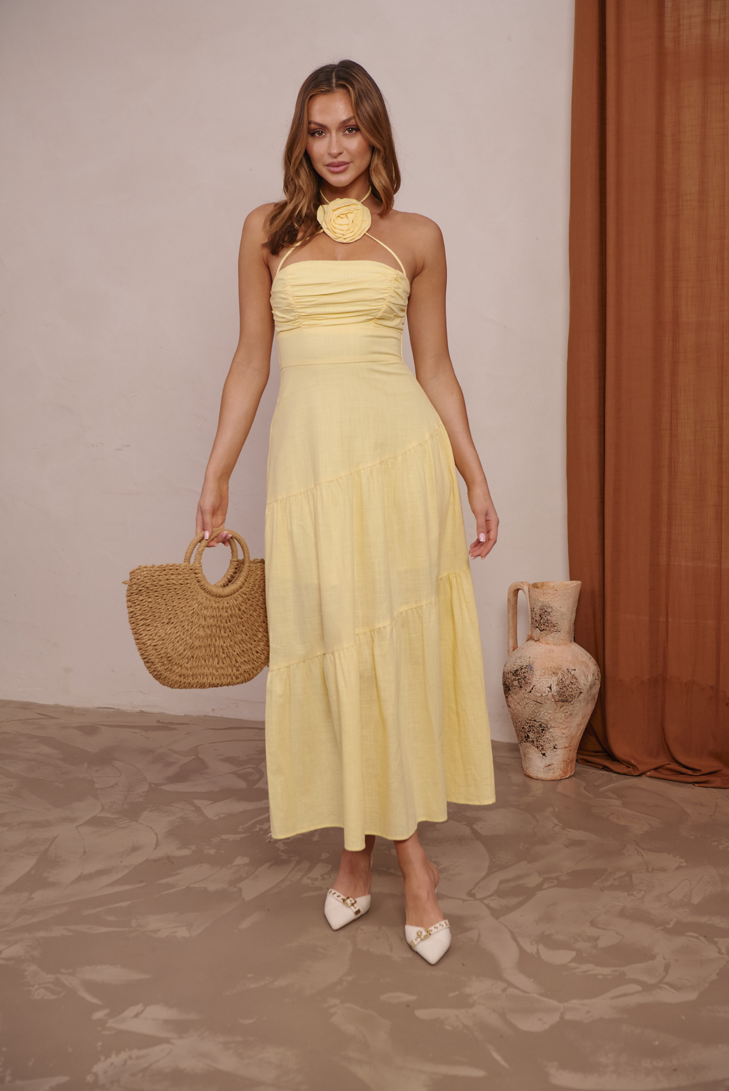 ANNIE  3D FLOWER MAXI DRESS | YELLOW