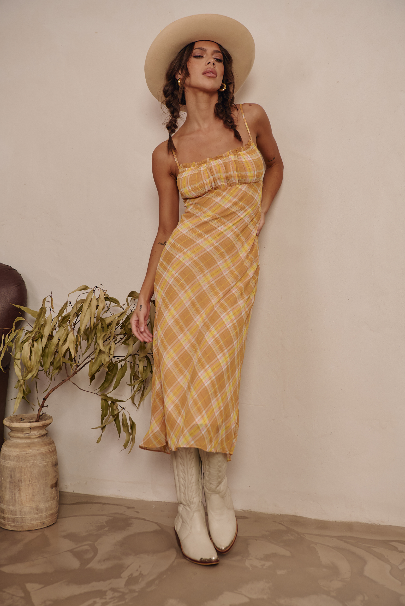 UPRISING MIDI DRESS | YELLOW CHECK