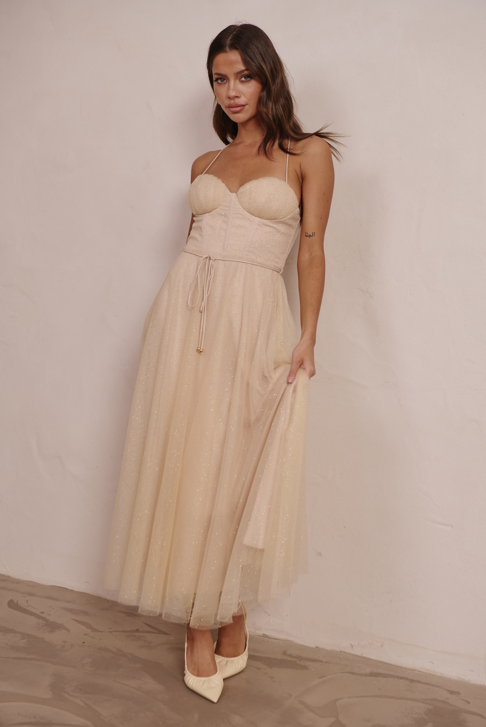 STARLIGHT SHIMMER TULLE MIDI DRESS