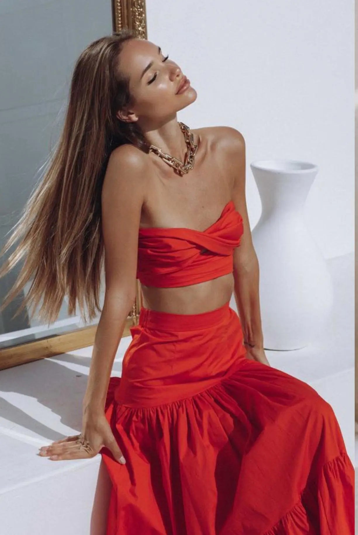 MALIBU SET - MAXI SKIRT & CROP TOP | FIRE