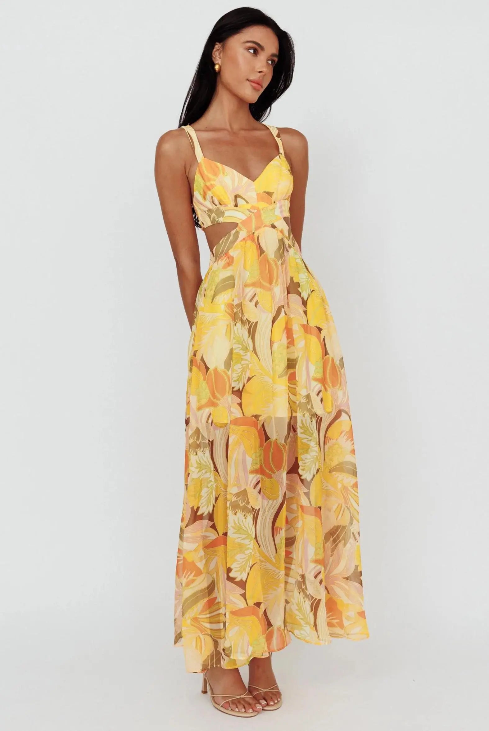 MARIGOLD MAXI DRESS | YELLOW FLORAL HERE COMES THE SUN