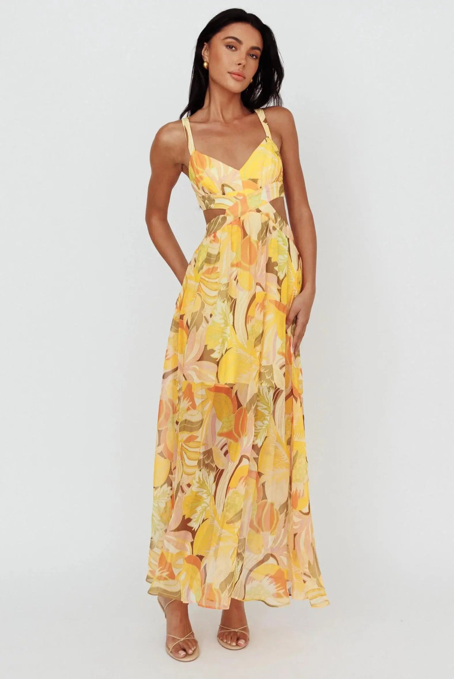 MARIGOLD MAXI DRESS | YELLOW FLORAL HERE COMES THE SUN