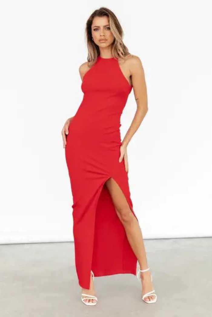 ANGEL RED BACKLESS TEXTURE MAXI DRESS - Saint Australia Fashion 