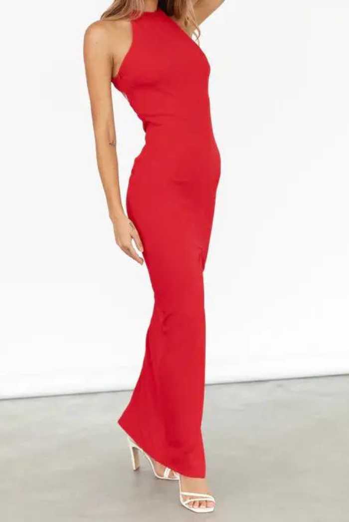 ANGEL RED BACKLESS TEXTURE MAXI DRESS - Saint Australia Fashion 