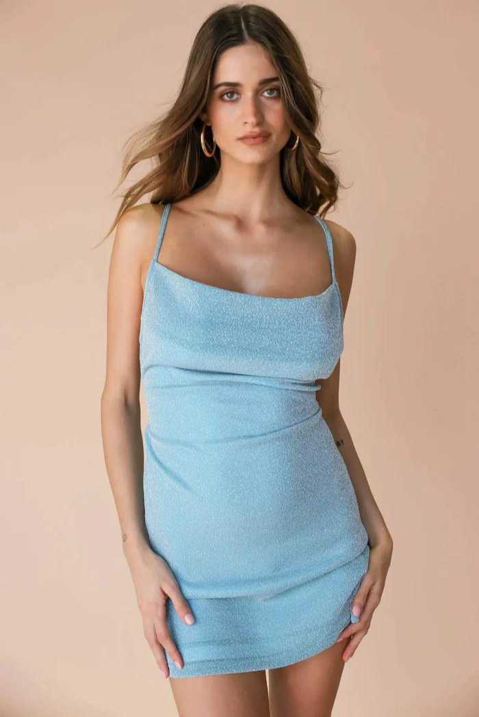 CAMELIA CROSS OPEN BACK MINI PARTY DRESS - BLUE - Saint Australia Fashion 