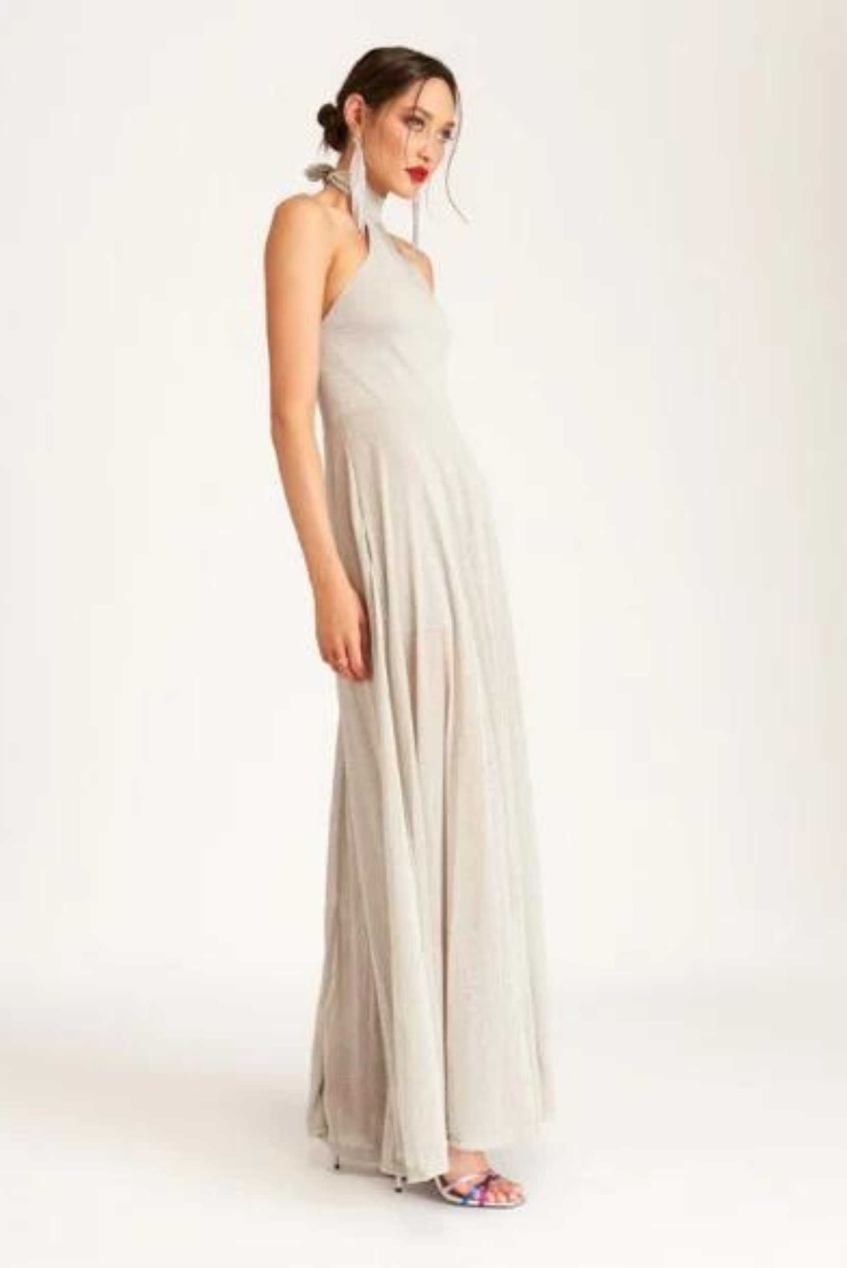 CHARMED HALTER MAXI DRESS | SILVER LIONESS