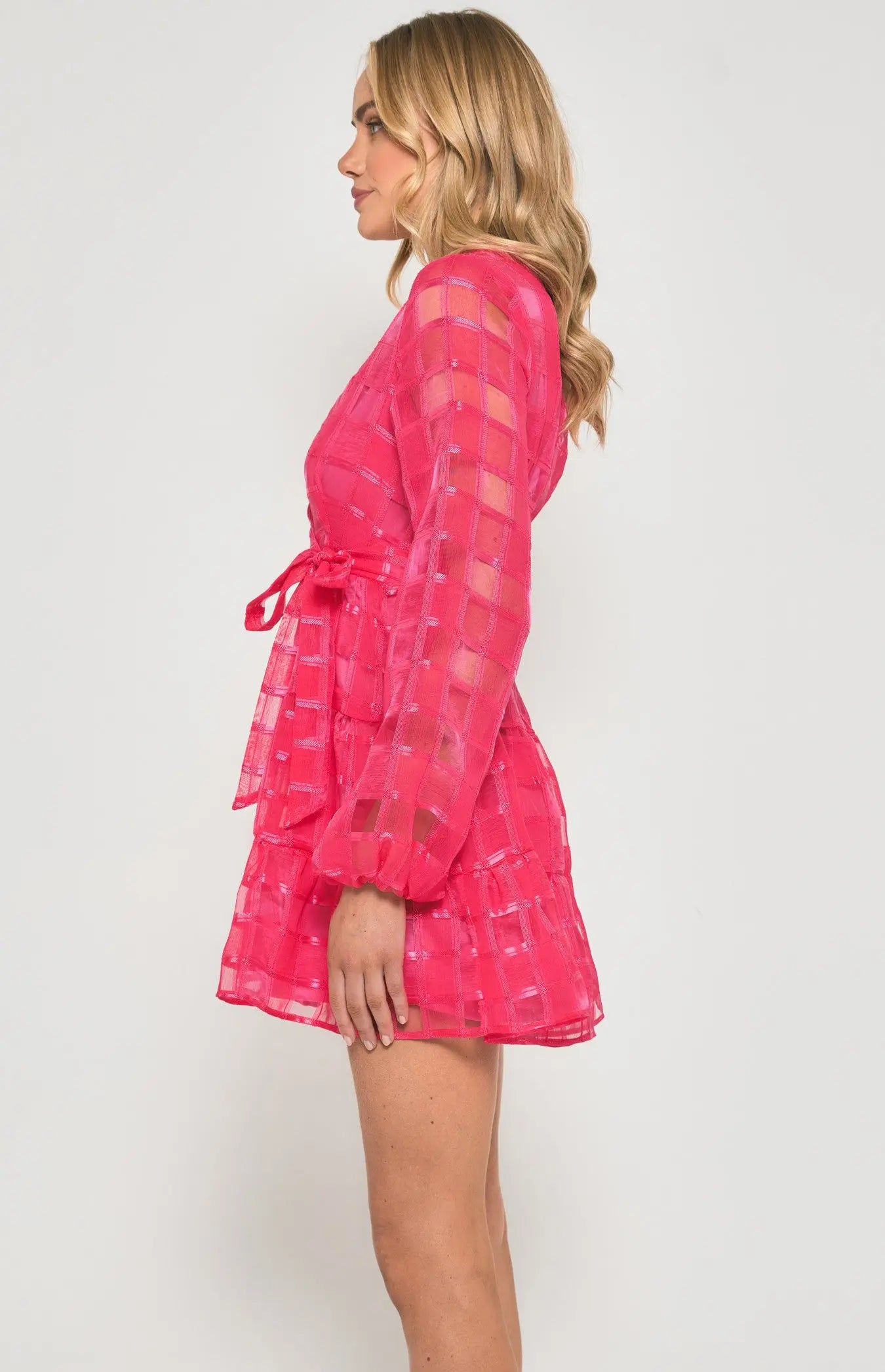 IVANOVA MINI DRESS | Pink checked long sleeve party dress - Saint Australia Fashion 