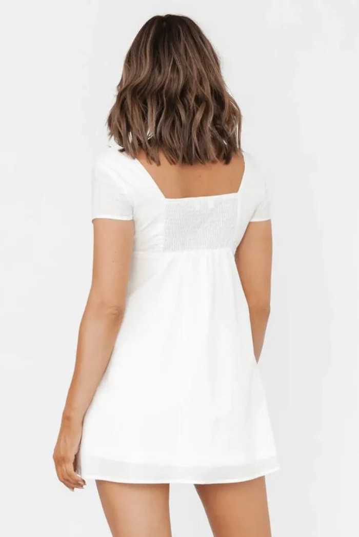 MADISON SHORT SLEEVE COTTON WHITE MINI DRESS - Saint Australia Fashion 