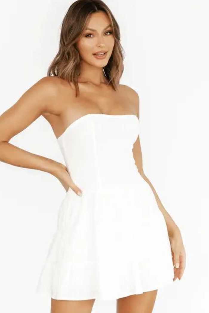 MONICA STRAPLESS WHITE TEXTURE MINI DRESS - Saint Australia Fashion 