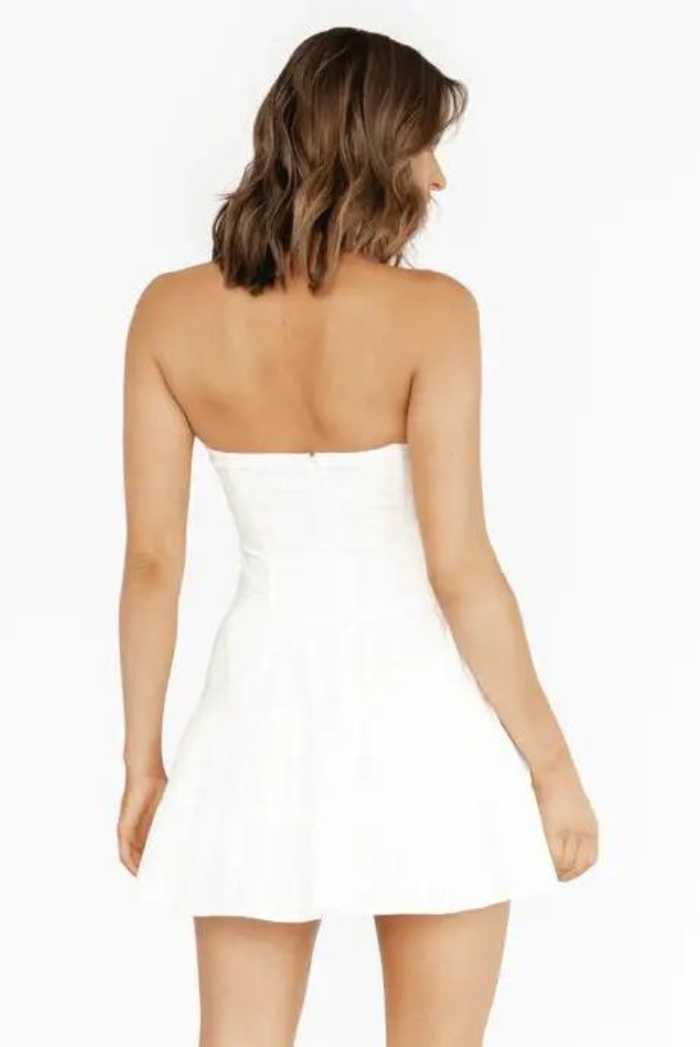 MONICA STRAPLESS WHITE TEXTURE MINI DRESS - Saint Australia Fashion 