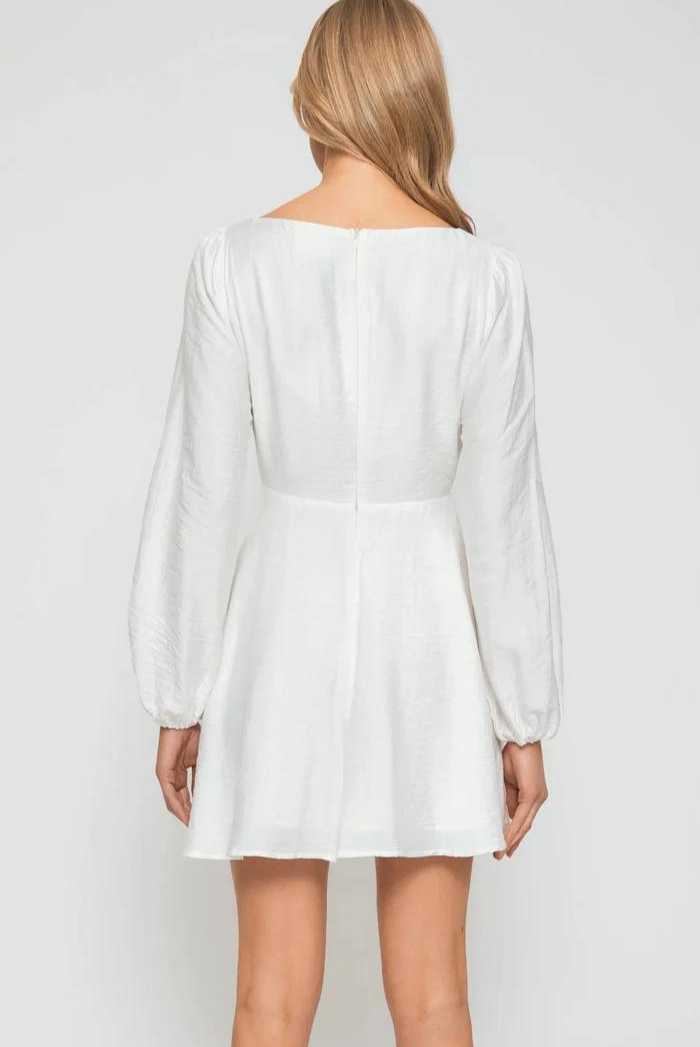 MUSE WHITE LONG SLEEVE MINI DRESS WITH CHAIN DETAIL - Saint Australia Fashion 