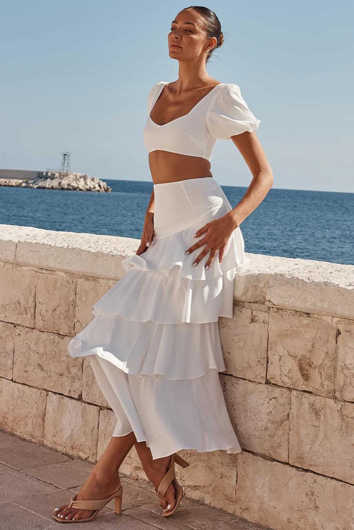 PRIMAVERA WHITE MAXI FRILLED SKIRT - Saint Australia Fashion
