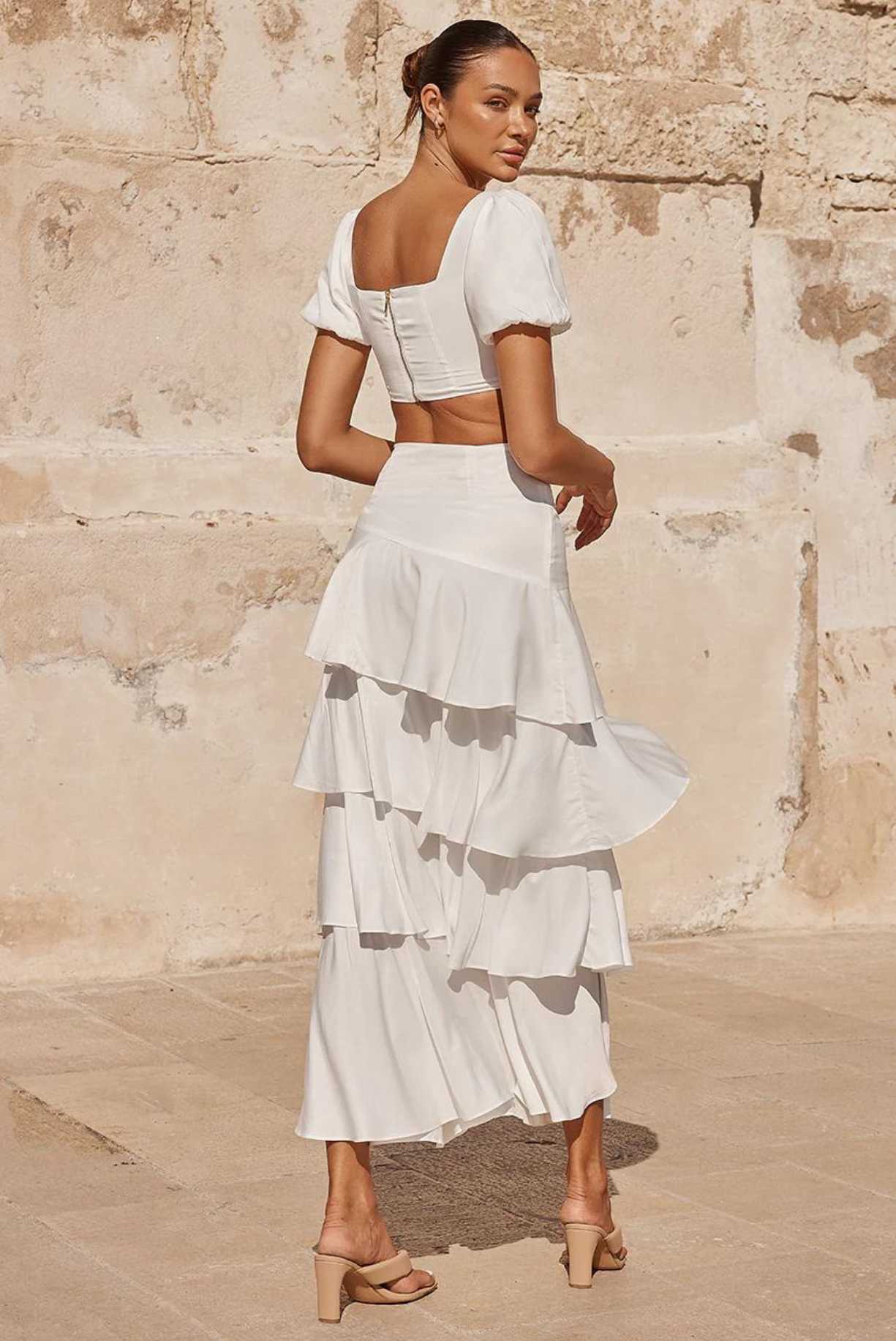 PRIMAVERA SHORT SLEEVE CROP TOP - WHITE - Saint Australia Fashion 
