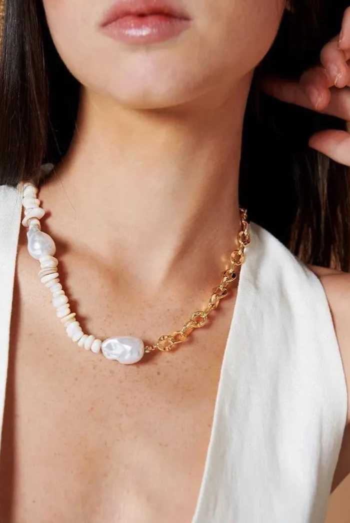 PUKA SHELL & PEARL STATEMENT NECKLACE ANGELS WHISPER