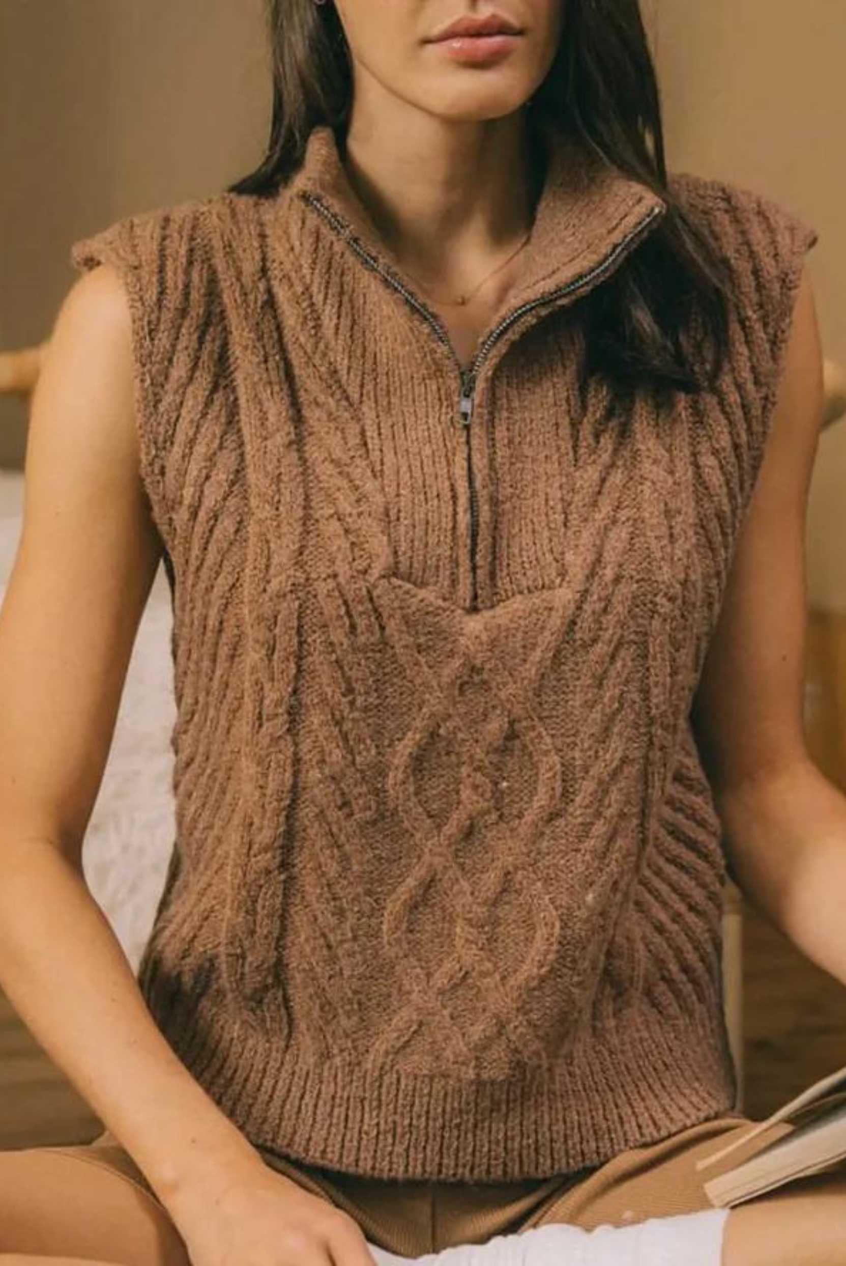 SWEETHEART KNIT VEST | BROWN WHITE | CLOSET