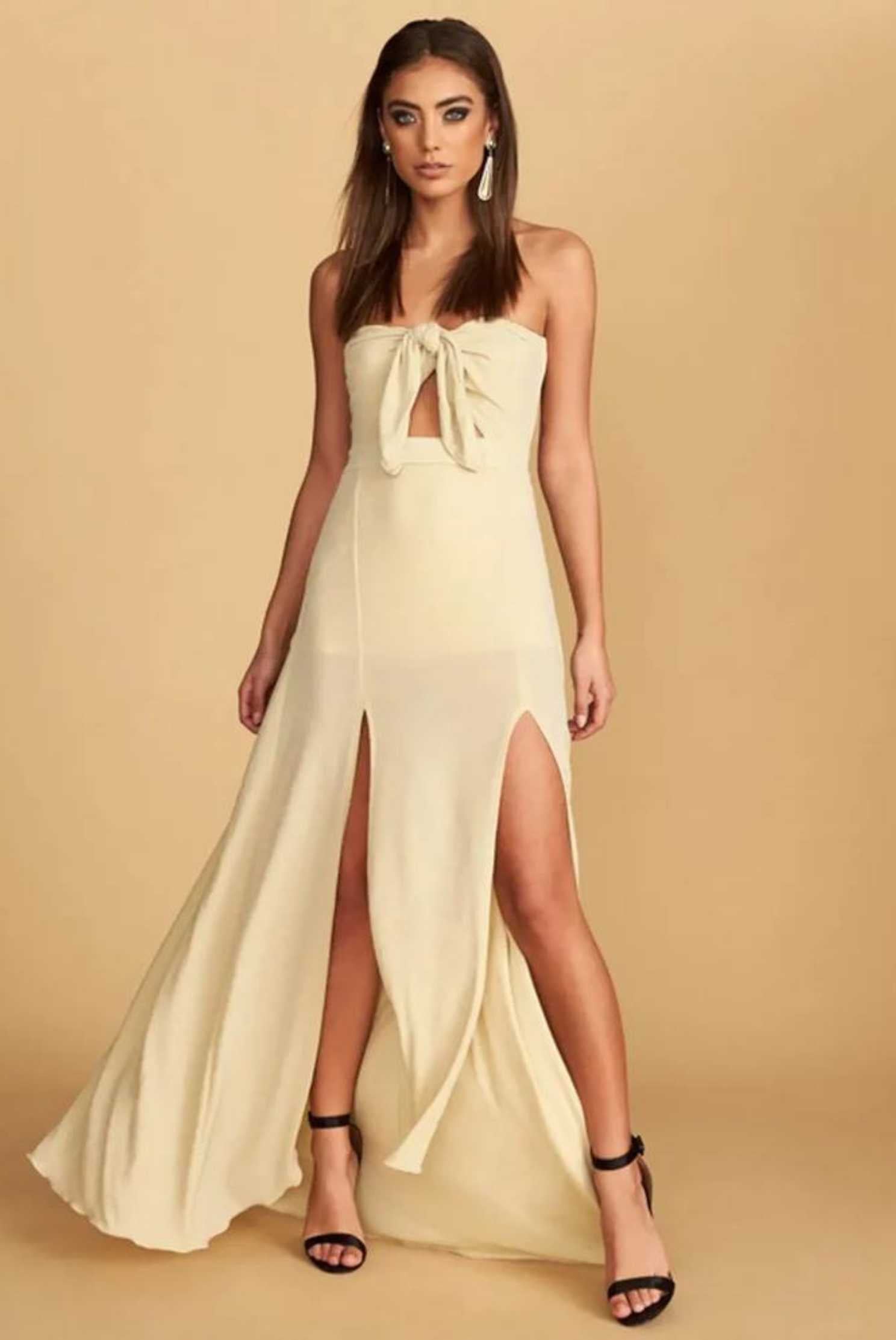 THE ADRIANNE STRAPLESS MAXI DRESS | CHAMPAGNE LIONESS